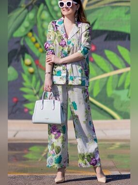 J Crew Drapey button-up top and pant set in Ratti® leafy floral print, Size S/2
